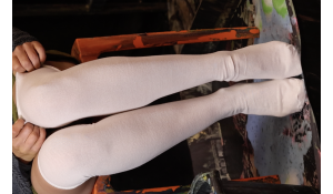 Kimberly ruins a pair of white knee socks