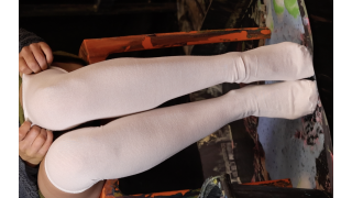 Kimberly ruins a pair of white knee socks