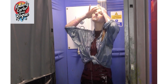 Kimberly showers to rescue her denim shirt