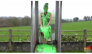 Debbie Gunged in Nylon Bridesmaid's Dress